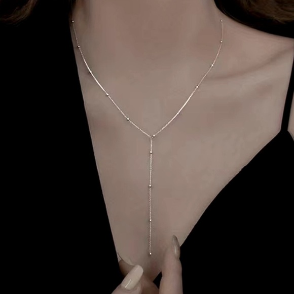 None Jewelry - 925 Sterling Silver Sparking Tassel Fine Delicate Chain Choker